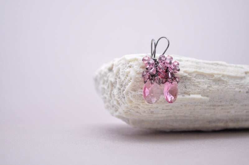 Blush pink oval crystal drop earrings | Rose crystal delicate bridesmaid earrings | Valentines day gift | Easter jewelry  - aNella Designs