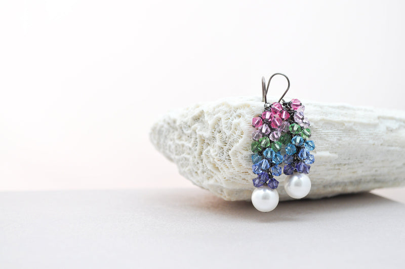 The love earrings with pearls | gay pride earrings | rainbow drop earrings | colorful multicolor pearl earrings