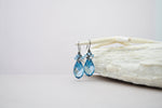 Aquamarine teardrop shaped crystal earrings | Blue drop dangle earrings | Fancy long earrings | Statement blue earrings - aNella Designs