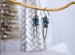 Crystal Iridescent teal green hoop earrings | Holiday chandelier jewelry | Festive hoops | Emerald crystal drop dangle earrings | Teardrops