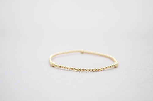 2mm Gold Filled Bracelet with Corrugated Gold Filled Beads | Friendship bracelet | Stackable elastic stretch