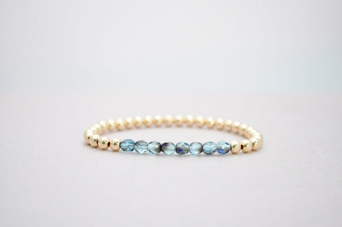 4mm Gold Filled Bracelet with Blue and Teal Fire Polished Beads | Friendship bracelet | Stackable elastic stretch | roll on green bracelet