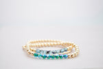 4mm Gold Filled Bracelet with Blue Zircon Shimmer Swarovski Beads | Friendship bracelet | Stackable elastic stretch | roll on green bracelet