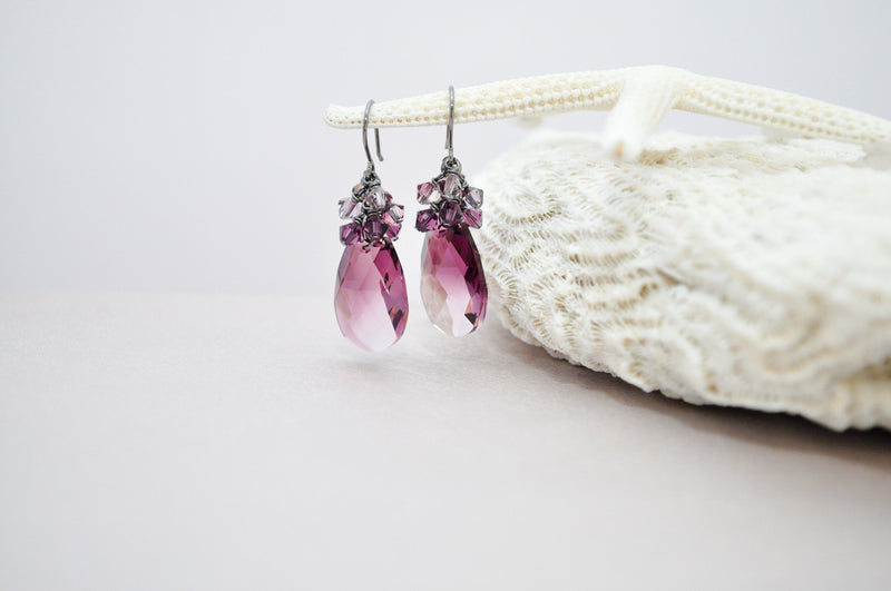 Purple amethyst teardrop crystal earrings - aNella Designs