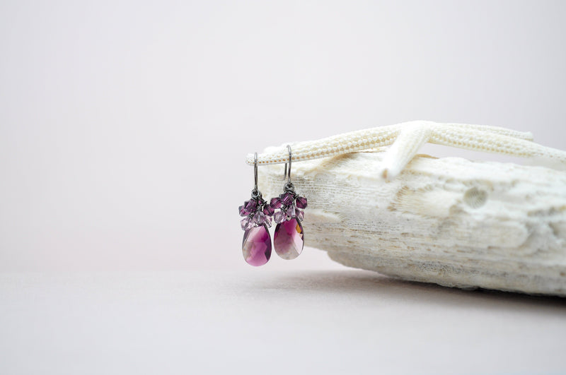 Purple blend teardrop crystal earrings - aNella Designs