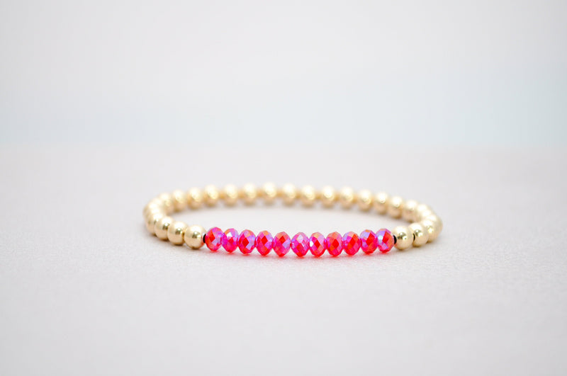 4mm Gold Filled Bracelet with Red Siam Shimmer Swarovski Beads | Friendship bracelet | Stackable elastic stretch