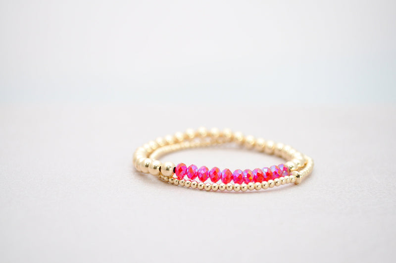 4mm Gold Filled Bracelet with Red Siam Shimmer Swarovski Beads | Friendship bracelet | Stackable elastic stretch