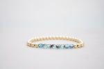4mm Gold Filled Bracelet with Blue and Teal Fire Polished Beads | Friendship bracelet | Stackable elastic stretch | roll on green bracelet