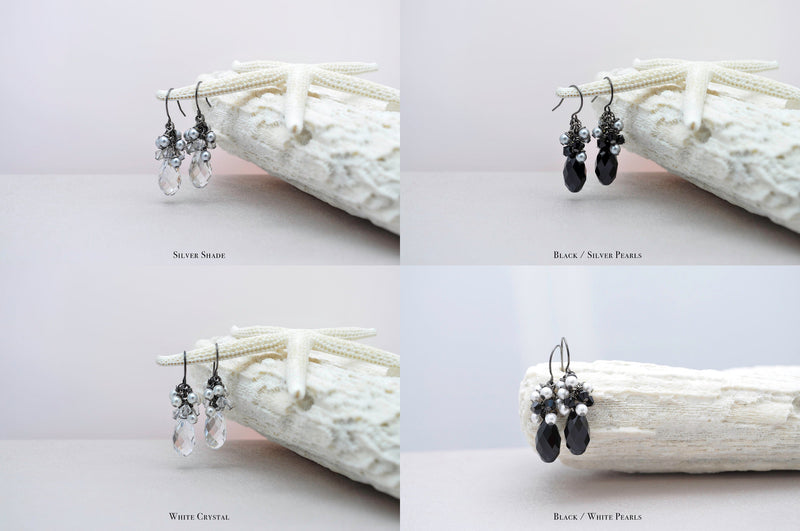 Amethyst purple crystal teardrop pearl earrings - aNella Designs