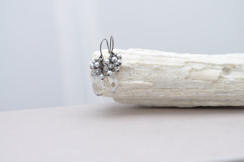White crystal teardrop pearl earrings - aNella Designs