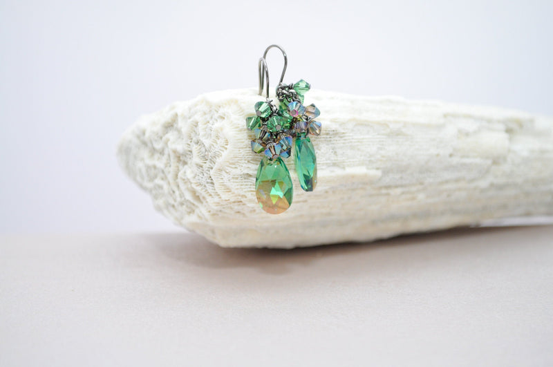 Iridescent green and gold pear shaped teardrop earrings | May August birthday jewelry | gift for her |   - aNella Designs
