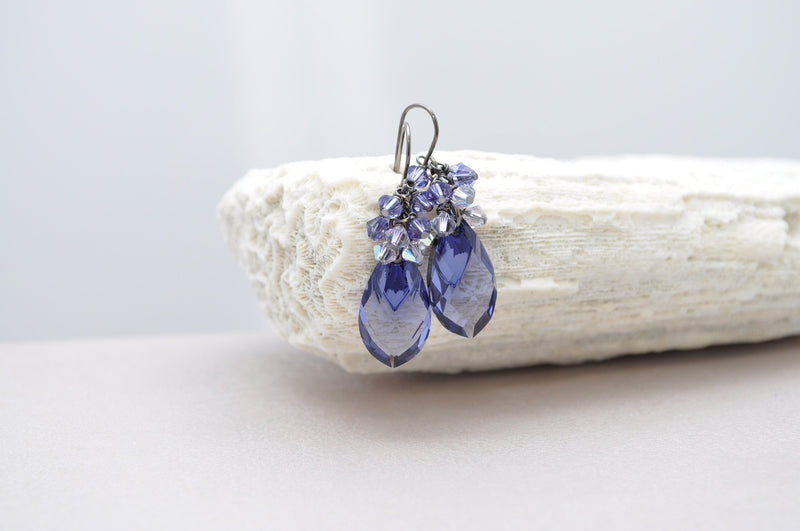 Tanzanite drop earrings | purple chandelier crystal jewelry | Bridesmaid proposal gift | Prom graduation gift - aNella Designs