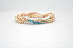 4mm and 2mm Rose Gold Stacking Bracelet with White Zircon Green Beads | Friendship bracelet | Stackable elastic stretch