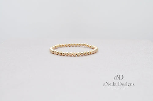 4mm Gold Filled Bracelet | Stretch elastic jewelry | Minimalist stackable bracelet | Dainty gold beaded bracelet - aNella Designs