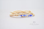 3mm Gold Filled Bracelet with Dark Blue and Clear Beads | Stretch stackable layering yellow gold roll on bracelet | Friendship blue bracelet