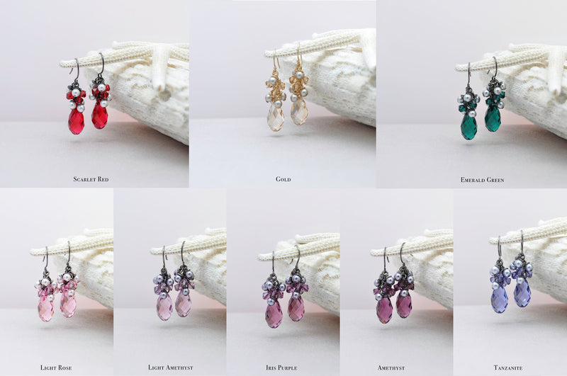 Set of 3 crystal teardrop pearl earrings | Wedding bridesmaid bridal party gifts - aNella Designs