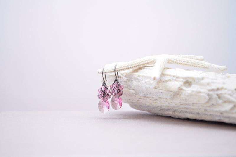 Blush pink oval crystal drop earrings | Rose crystal delicate bridesmaid earrings | Valentines day gift | Easter jewelry  - aNella Designs