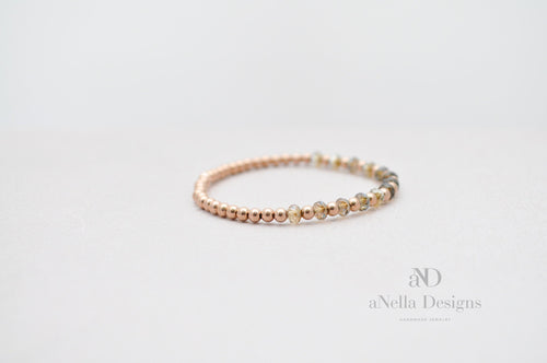 3mm Rose Gold Filled Bracelet with bronze crystals | Stretch elastic jewelry | Dainty minimalist stackable bracelet| Friendship bracelet