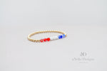 3mm gold filled bracelet with red, white and blue polished beads | Stretch stackable layering yellow gold bracelet | Flag bracelet
